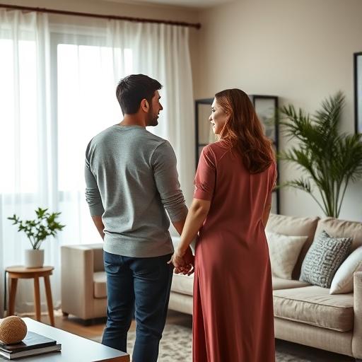 זוג מחזיק ידיים בסלון