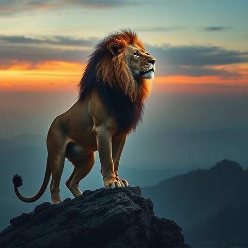 Lion standing at the summit representing inner strength and potential