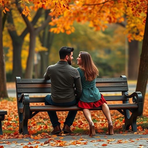 Couple sitting on a wooden bench in autumn reflecting on inner potential
