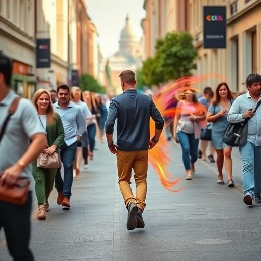 Dynamic street scene showing a confident individual symbolizing positive environment