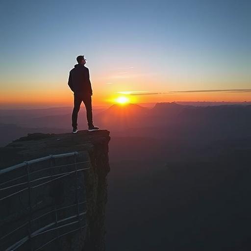 Individual standing at the edge of a cliff at sunrise, symbolizing untapped potential