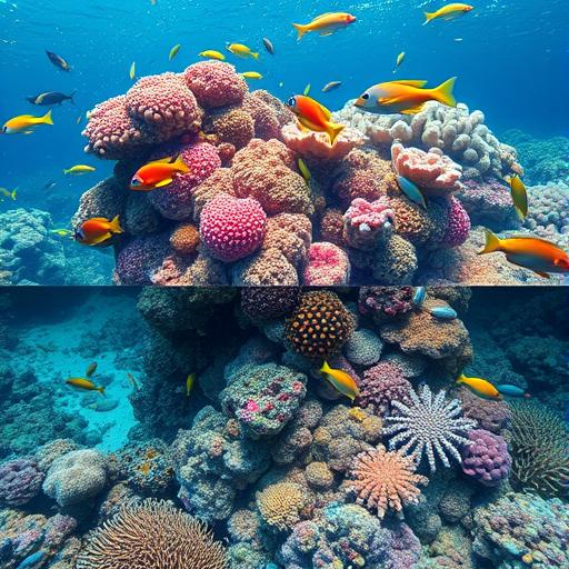 A vibrant coral reef teeming with colorful fish