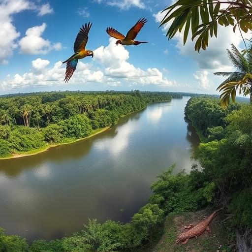 A wide-angle shot of the Amazon River winding through, illustrating the journey toward success.