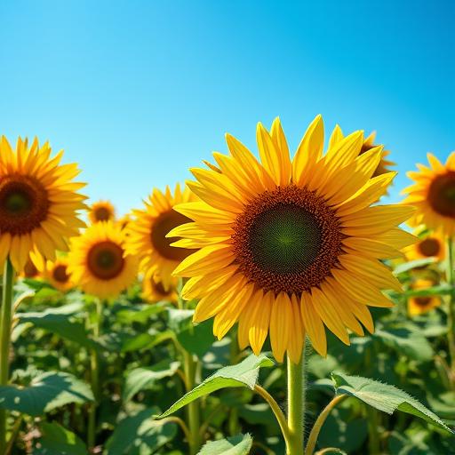 A vibrant field of sunflowers under a clear blue sky, symbolizing growth and positivity.