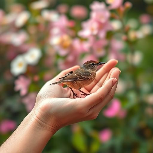Cupped hands lifting a bird symbolizing gratitude