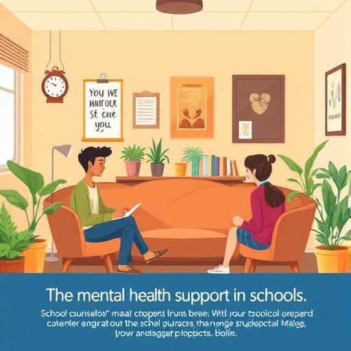 An illustration of a school counselor's office, representing supportive learning environments.