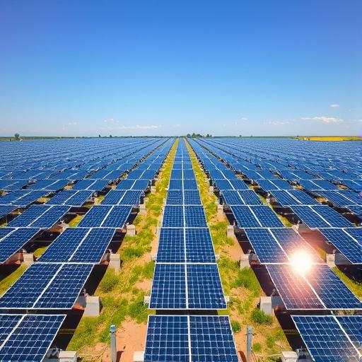 Sprawling field of solar panels symbolizing daily habits fueling success