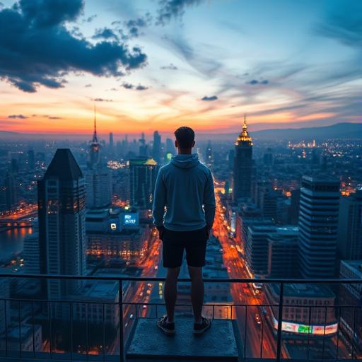 A cityscape at dusk with colorful lights, symbolizing resilience amid challenges.