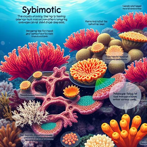 An artistic illustration of the symbiotic relationship between ocean life and their habitats, representing interdependence in sustainability.