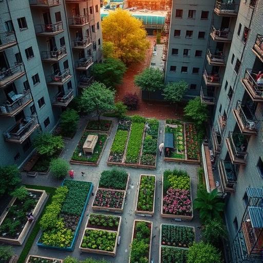 An overhead view of a community garden, illustrating the nurturing aspect of a resilient mindset.
