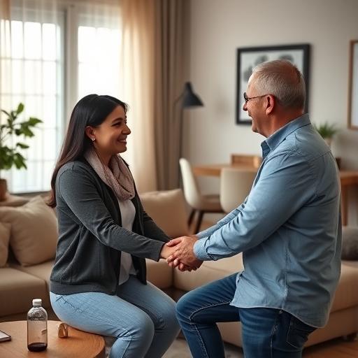 זוג מחזיק ידיים בסלון ביתי וחם