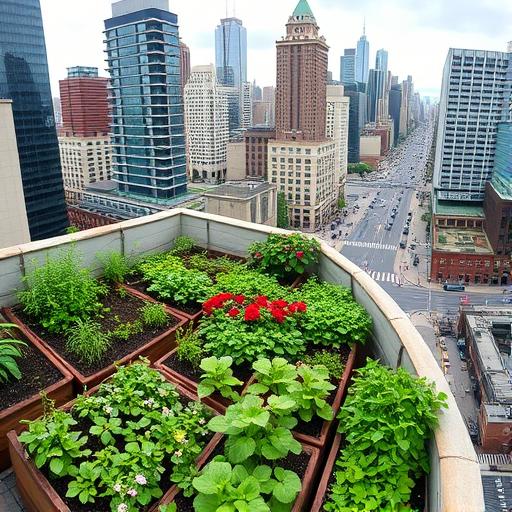 A beautiful rooftop garden showcasing culinary potential
