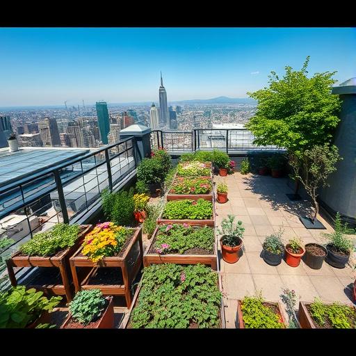 A diverse rooftop garden representing freedom and creativity