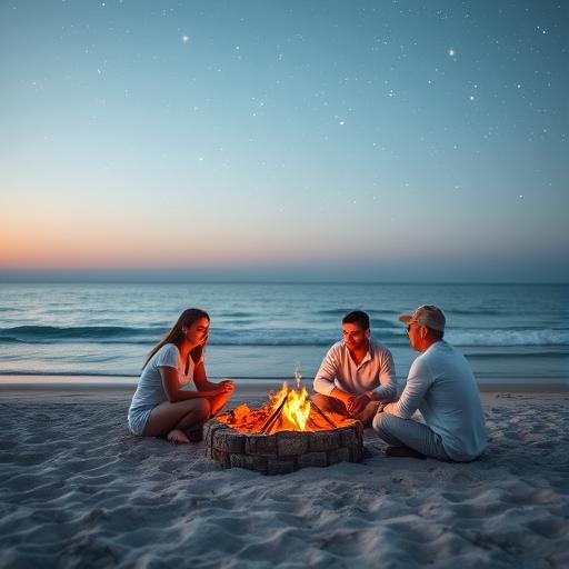 Tranquil ocean scene with family and friends symbolizing support and harmony