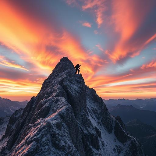 Lone mountain climber symbolizing determination and inner strength.