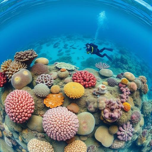 A panoramic view of a coral reef, symbolizing the interconnectedness of marine life and sustainable ecosystems.