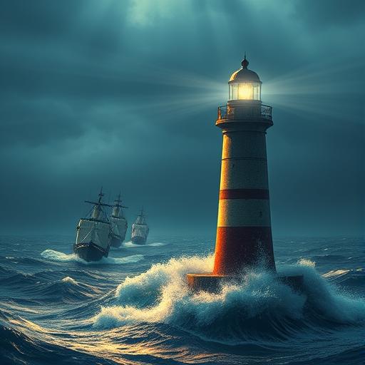 Lighthouse with beams of light symbolizing consistent guidance and focus