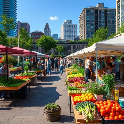 A bustling farmer's market symbolizing community and entrepreneurship