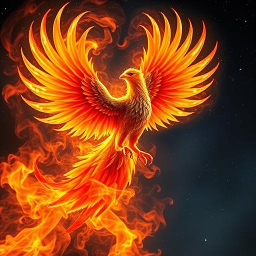 A phoenix rising majestically, symbolizing rebirth and motivation