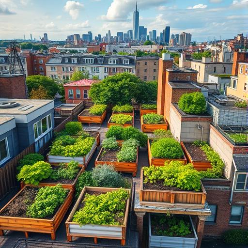 An aerial view of urban rooftop gardens, symbolizing growth and innovation in entrepreneurship.