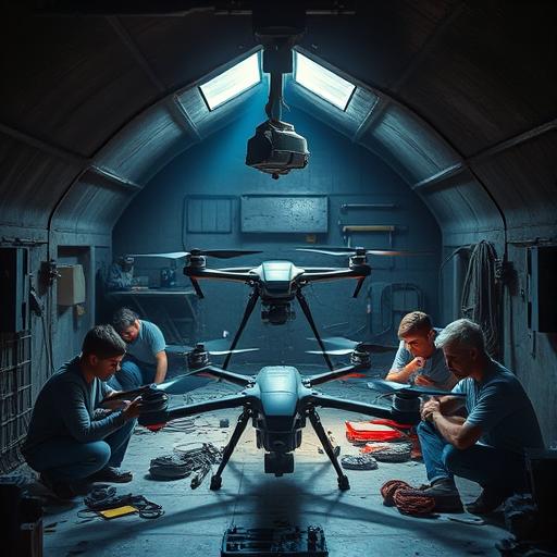 A vivid scene of a workshop set up in a challenging environment, symbolizing resilience and courage to innovate.