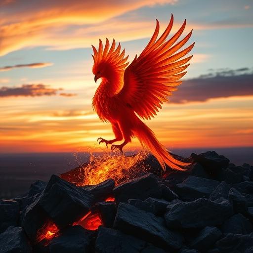 Phoenix emerging from the ashes symbolizing rebirth
