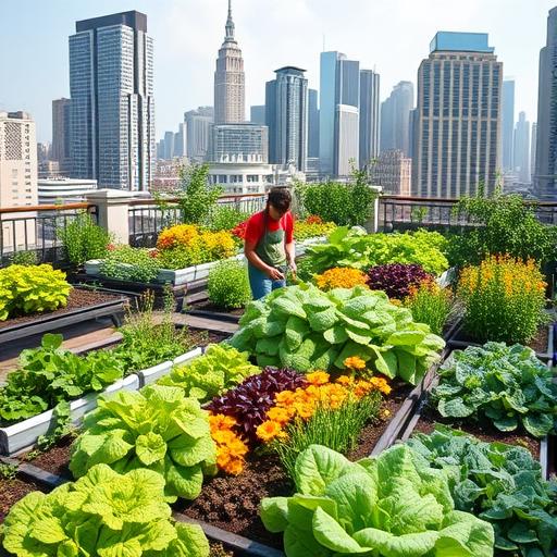 A vibrant rooftop garden representing growth and positivity