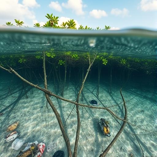 A diverse mangrove forest at the edge of the ocean, representing growth and flexibility