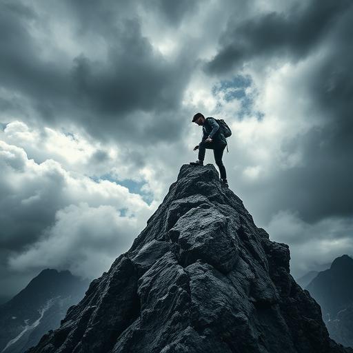 Leader climbing a rugged mountain symbolizing inner motivation