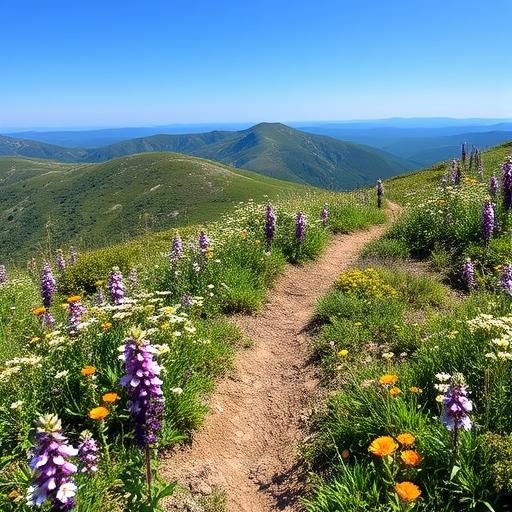 A mountain trail surrounded by wildflowers, symbolizing the beauty of community support