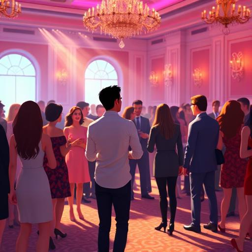 Animated social gathering representing habits and community