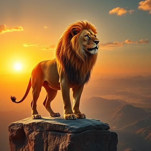 Majestic lion at sunrise symbolizing strength and courage
