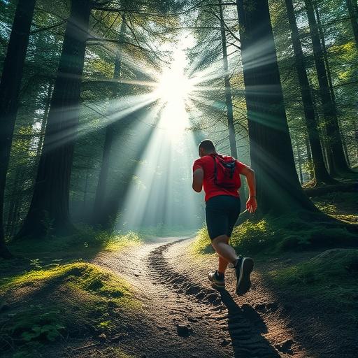 A determined athlete mid-stride on a rugged trail symbolizing consistency in habits