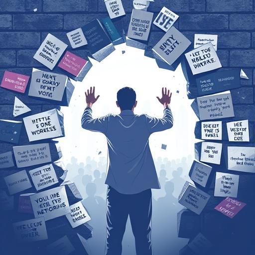 Illustration of someone breaking through barriers