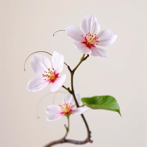 A close-up shot of a minimalist Ikebana arrangement