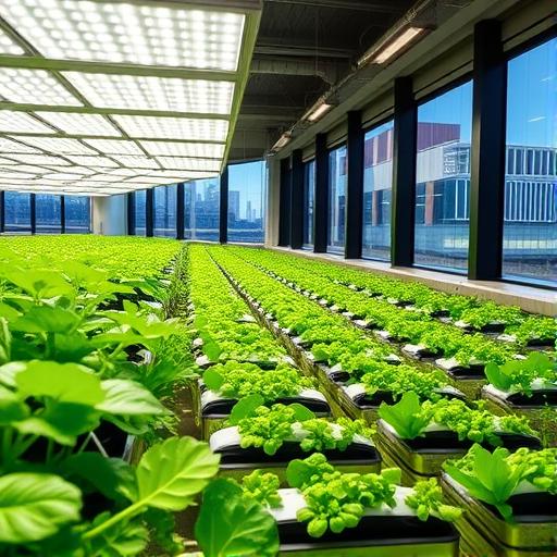 An indoor vertical farm representing sustainable practices and visionary leadership.