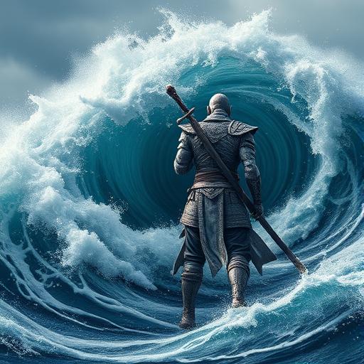 A warrior made of unbreakable steel standing firm symbolizing unwavering determination