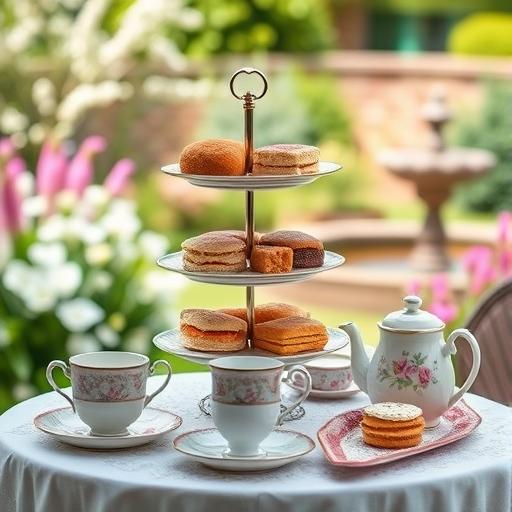 A serene English countryside afternoon tea setup showcasing celebration