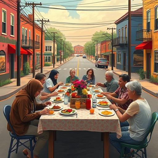 Neighbors gathered around in a community gathering