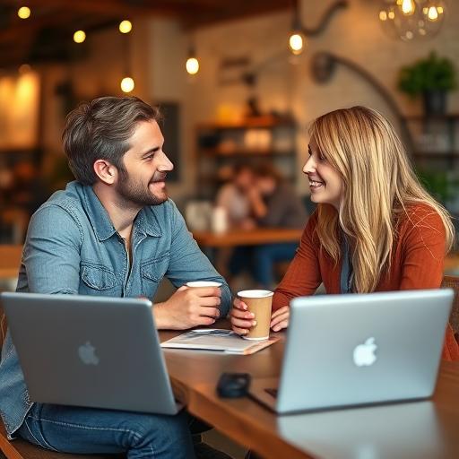 Two people at a coffee shop engaging in supportive conversation