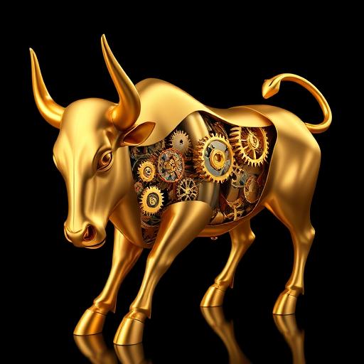 Golden bull artwork, symbolizing strength and determination