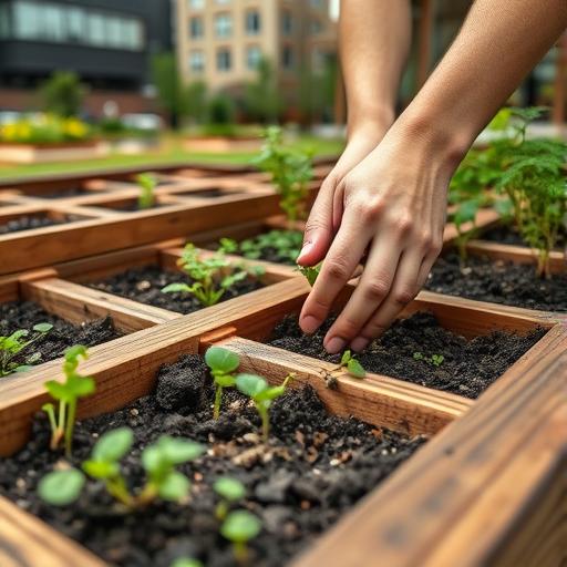 A close up of hands planting seeds in an intricately designed planter