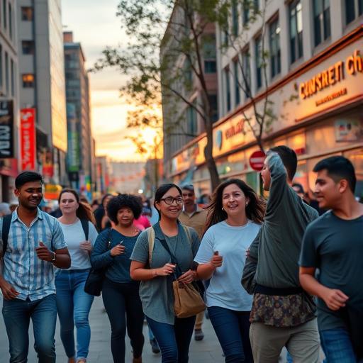 Bustling urban street scene symbolizing the drive and hustle to achieve goals
