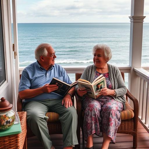 Calm elderly couple sitting on a porch overlooking nature representing wisdom gained from failure