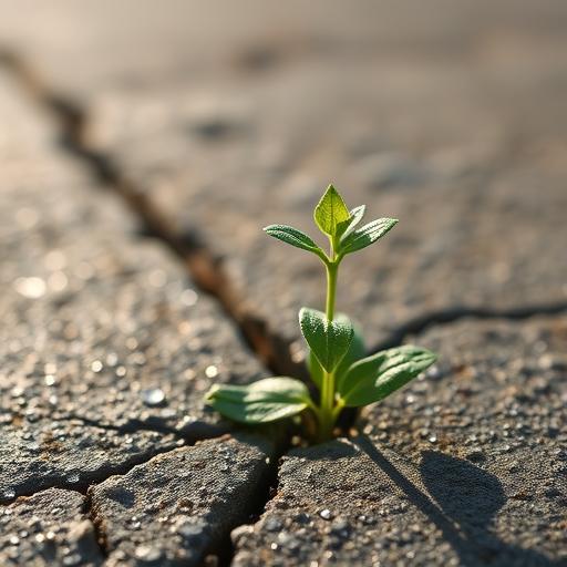 Small green plant sprouting through a crack symbolizing new beginnings through actionable steps