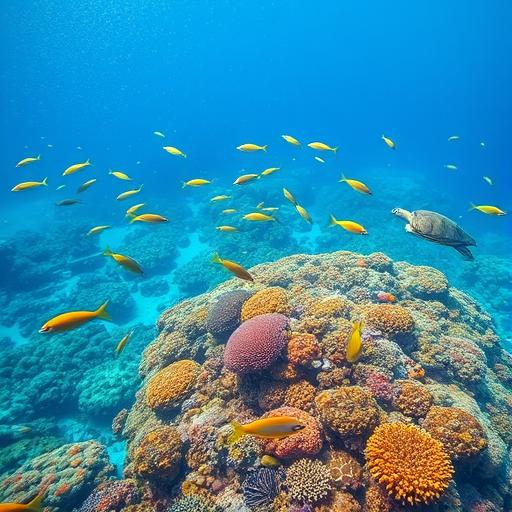 A vibrant coral reef bustling with life representing transformative courage.