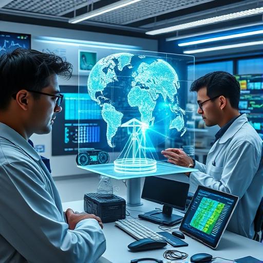 An advanced research lab with scientists examining home energy solutions, portraying innovation and flexibility.