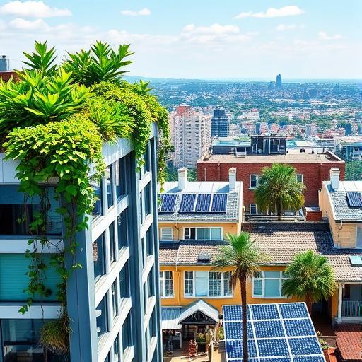 A rooftop garden in a bustling cityscape, showcasing resilience through nature.