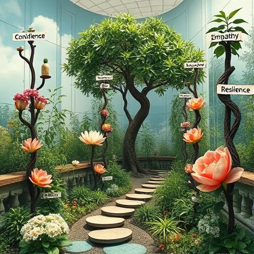 Surreal garden symbolizing resilience and personal growth