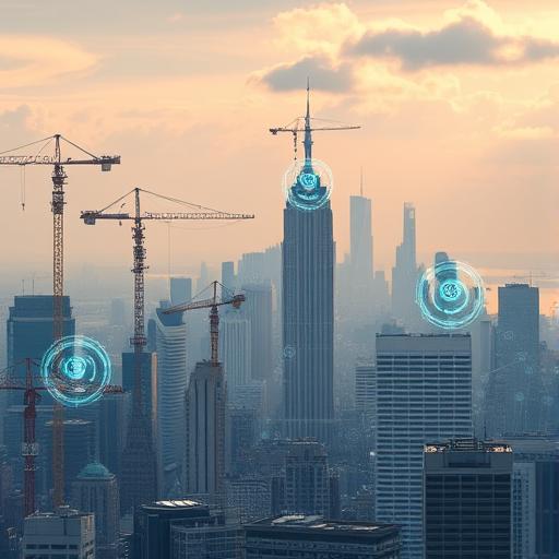 An artistically rendered skyline of a city under reconstruction, representing growth and renewal through fearless innovation.